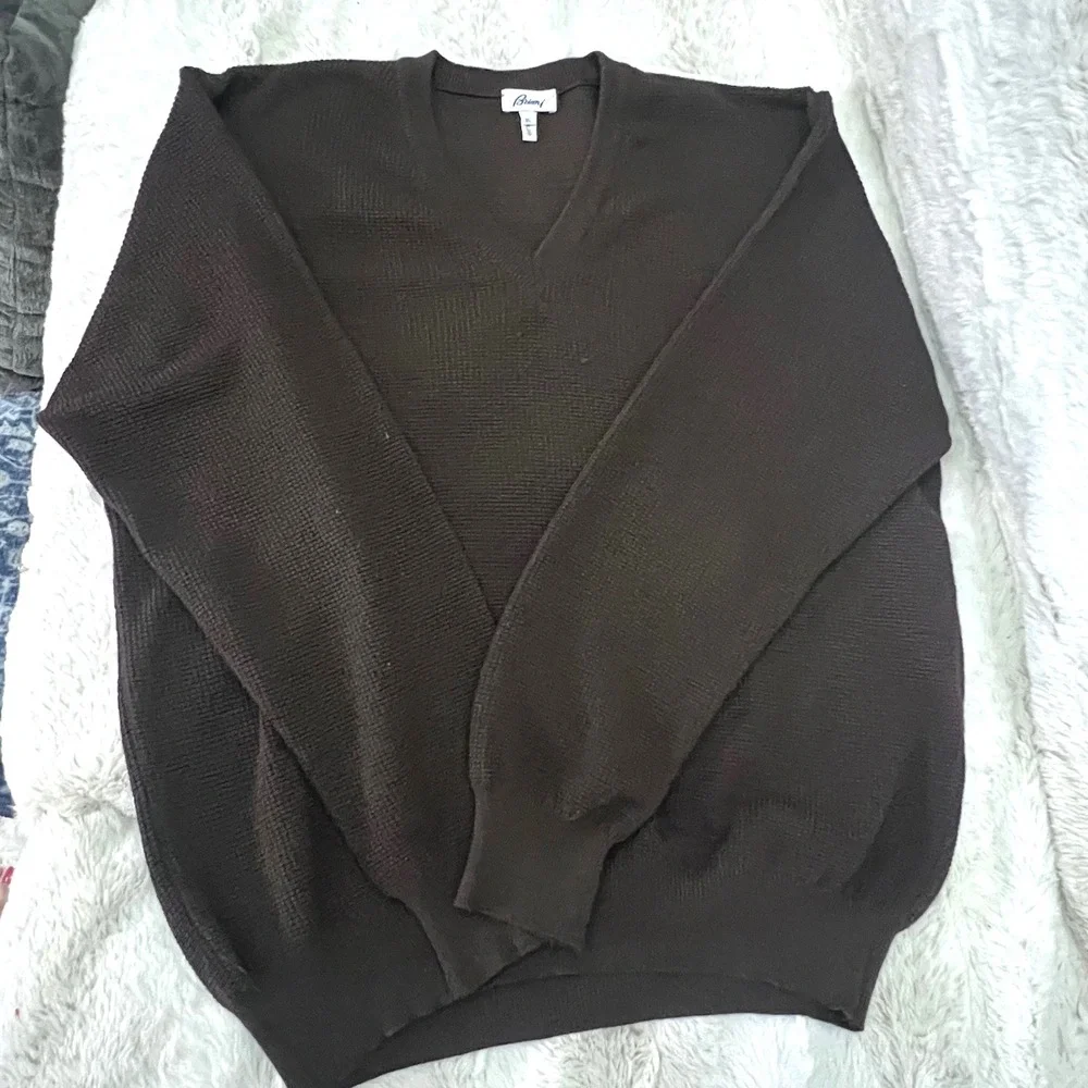 Brioni Mens XL V-Neck Sweater Chocolate Brown Wool Cashmere Made in Italy Luxury